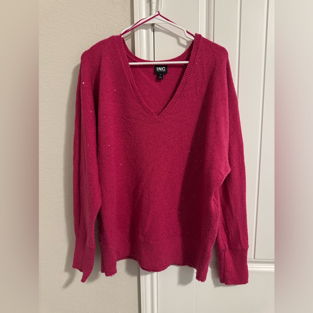 INC International Concepts Pink V-Neck Sweater Classic Knit